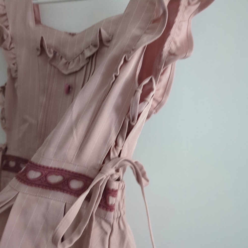 Lizlisa Japanese Cute Pink Dress with Ruffle Lace Tie Velvet Heart Button Accent - Picture 6 of 8